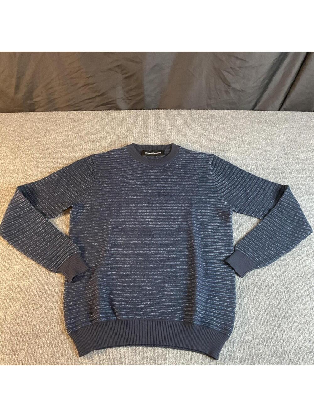 Adolfo Dominguez Knit Pullover Sweater Striped Navy Blue Crew Neck Men's S